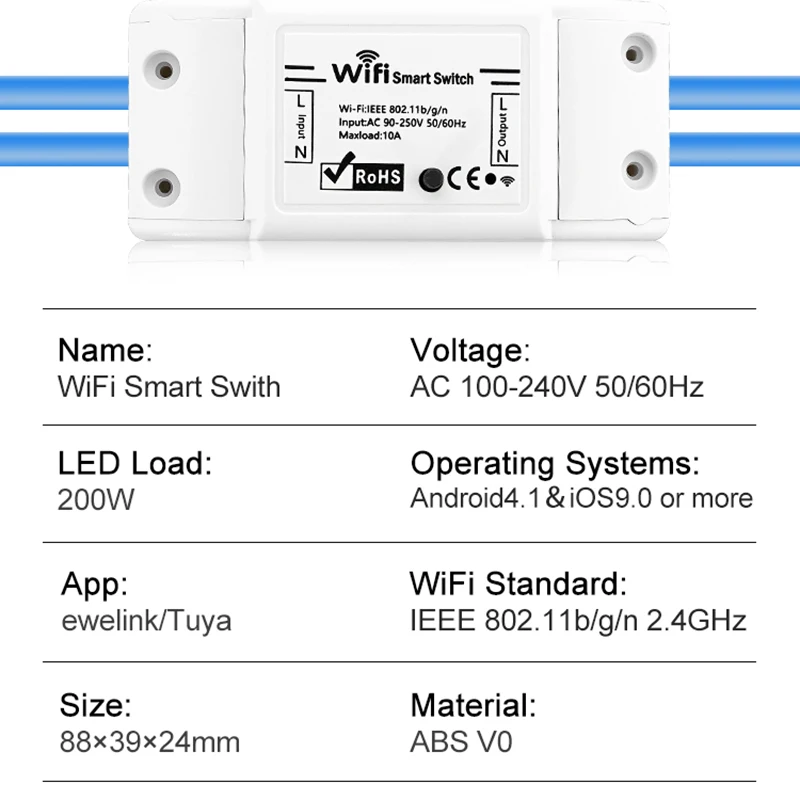 DIY WiFi Smart Light Switch Work With Tuya Smart Life APP Wireless Remote Control Works With Alexa Google Home
