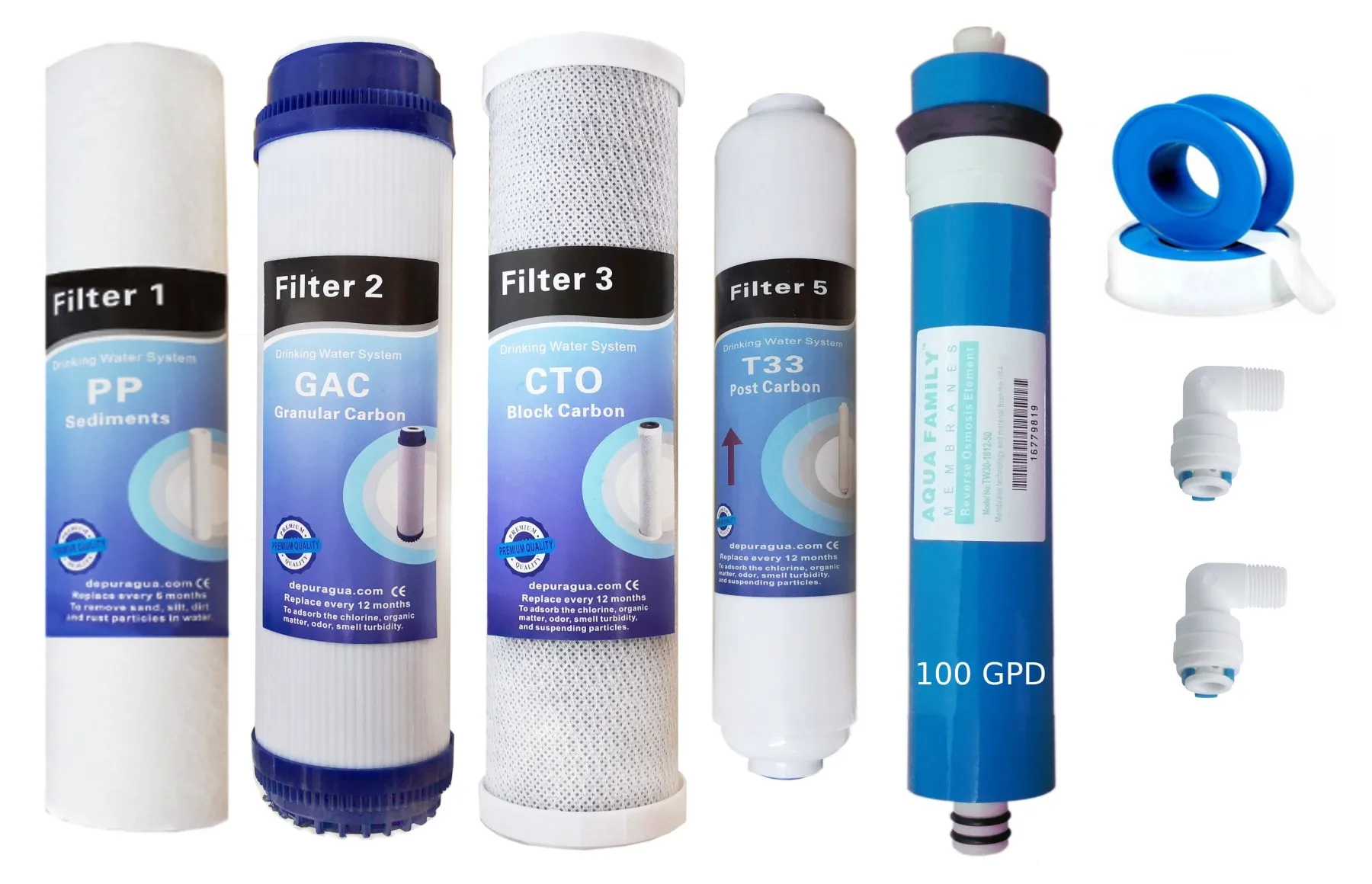 Kit membrane 100 GPD + 4 reverse osmosis filters