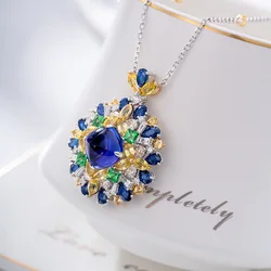 New Trendy Color  Stone Pendant Necklace Dazzling Tanzanite Silver Color Temperament Chokers  Jewelry