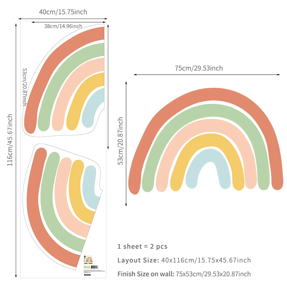 2021 New Bohemia Big Rainbow Heart Wall Sticker For Kids Room Nursery Bedroom Vinyl DIY Self Adhesive Wallpaper Home Decor Decal