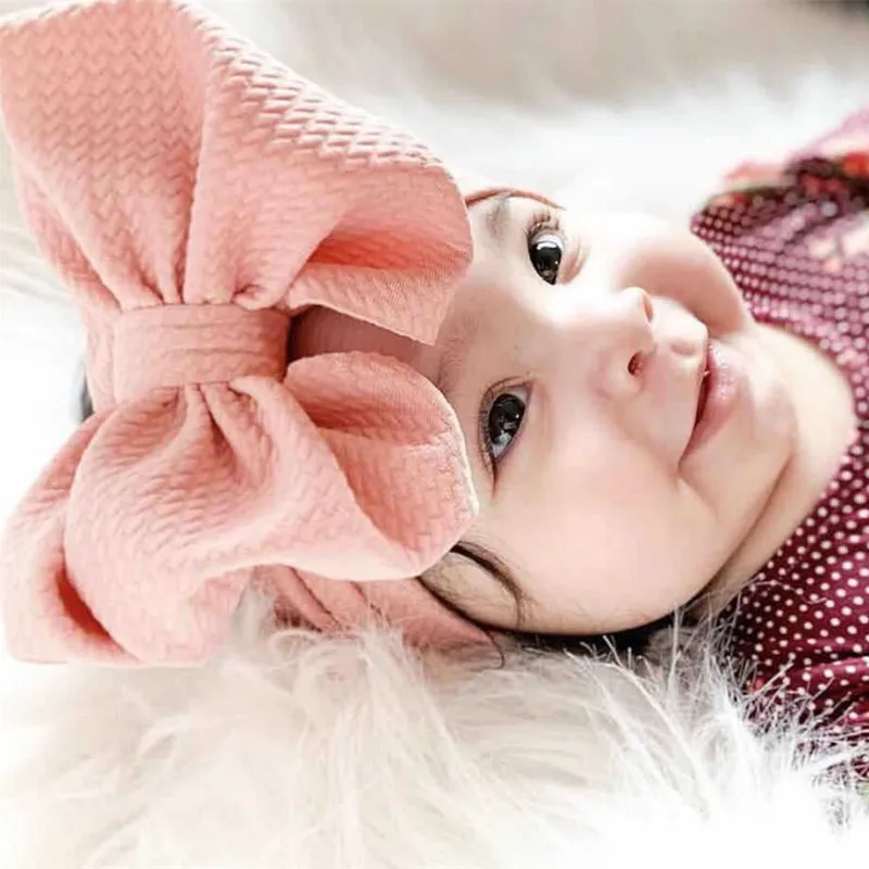 7\'\' Big Bows Texture Top Knot For Girls Chic Kids Winter Solid Wide Headband Hair Bow 2019 New DIY Hair Accessories Head wrap