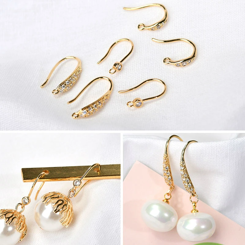 Hand-made DIY Ear Accessories with Zircon Pure Copper Ear Hook with 18K Color Preservation and Gold Plating