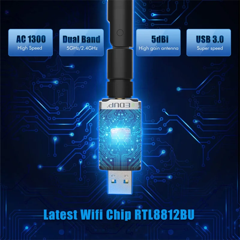 EDUP 1300Mbps Adapter USB WIFI dwuzakresowy 5G/2.4Ghz RTL8812BU USB 3.0 AC Wi-Fi Dongle karta sieciowa na PC akcesoria do laptopa