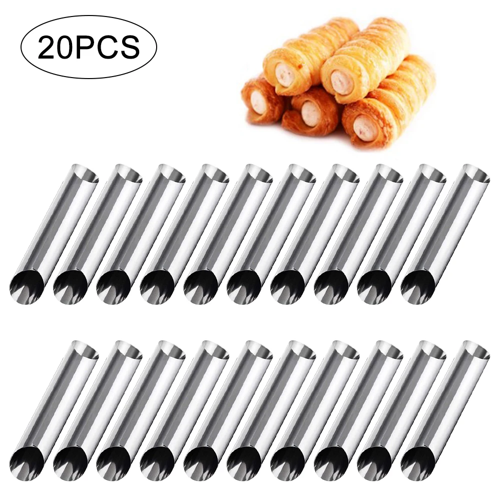 20Pcs Cannoli Tubes Stainless Steel Cream Horn Molds Non-Stick Cannoli Forms Conical Tube Cone Dessert Pastry Roll Baking Mold