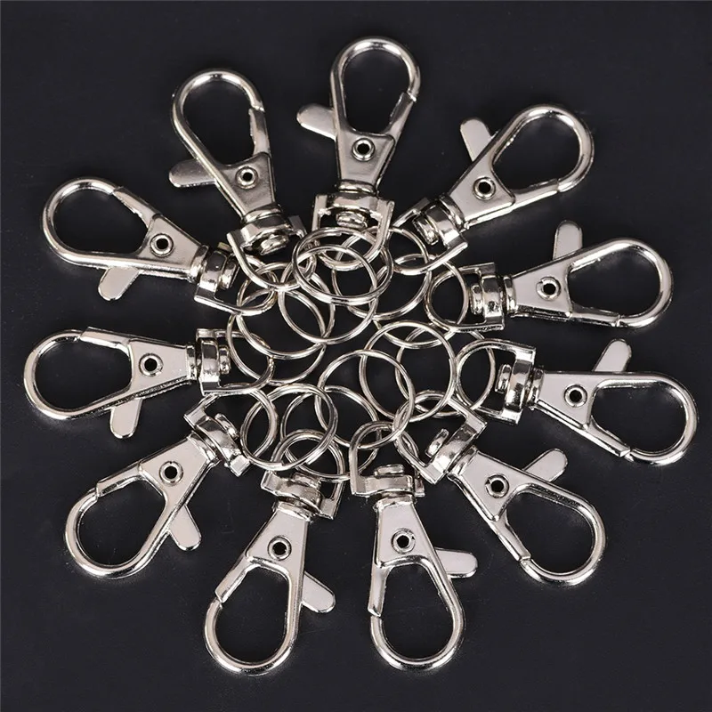 10pcs/lot Classic Key Chain Ring Metal Swivel Lobster Clasp Clips Key Hooks Keychain Split Ring DIY Bag Jewelry