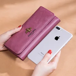 Fashion New 2019 Ladies Genuine Leather Wallet Women Luxury Hasp Purse Long Vintage Cow Leather Clutch Phone Wallets