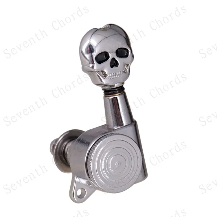 3R3L Chrom-Gitarrenstimmwirbel mit Totglockenmechanismus für Akustik-, E- und Folk-Gitarren – Totenkopf-Design – Detail 5