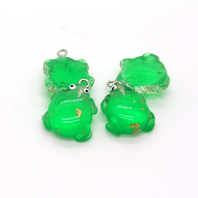 Cute Green Frog Resin Animal Charms With Gold Foil DIY Earring Keychain Pendant Jewelry Accessories