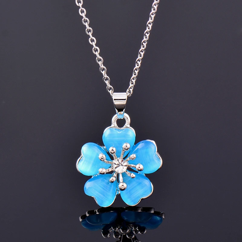 SINLEERY Fashion Solid Pink Opal Plum Flower Pendant Necklace Rose Gold Color Wedding Jewelry For Women Girl XL260