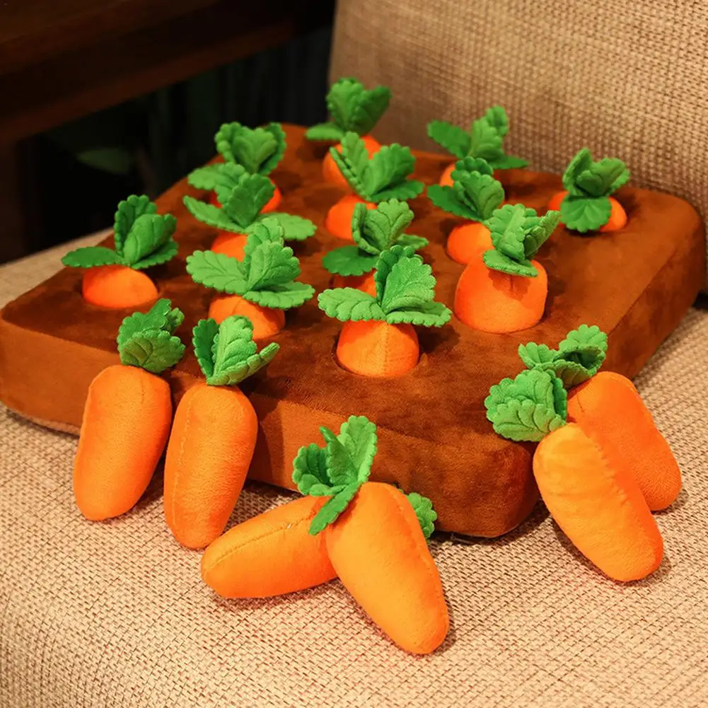 35x35cm Pet Dog Chew Toy Sniffing Mat Creative Carrot Doll Pull Out Radish Vegetable Field Plush Toy Parent Child Interaction