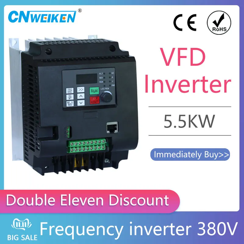 

Adjustable Speed Drive 380v Three Phase input to 3 Phase 380V Output Frequency Converter 5.5KW /Inverter/ VFD For spindle motor