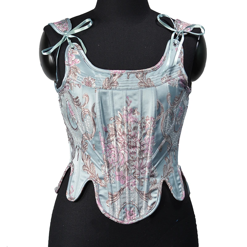 Re-engraved Antique Vintage Jacquard Steel Bones Lace Up Overbust Corset