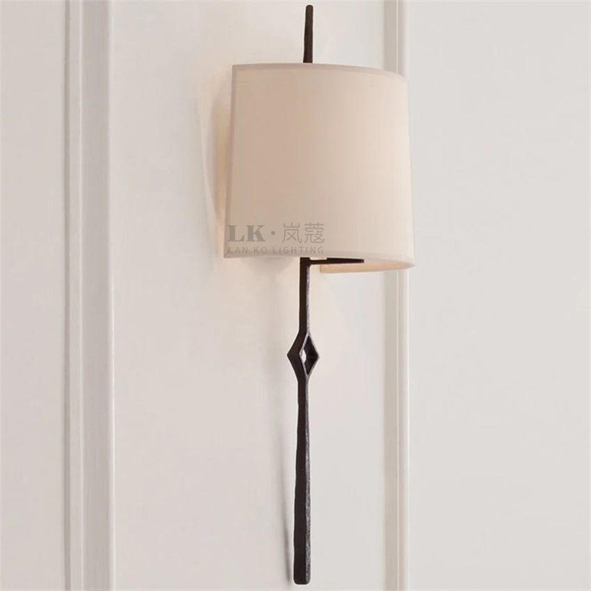 Imagem -03 - Retro Longo Metal Wall Sconces American Cloth Lampshade Designer Wall Lamps Quarto de Hotel Sala de Estar Corcorredor Estudo Sconces Lights Iluminação Designer