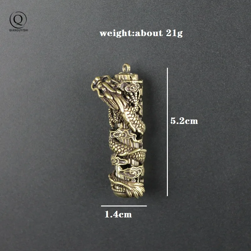 Pure Brass Cylindrical Huabiao Dragon Hollow Out Dragon Keychain Retro Copper  Hanging Car Key Chain Waist Pendant Ornament Jew