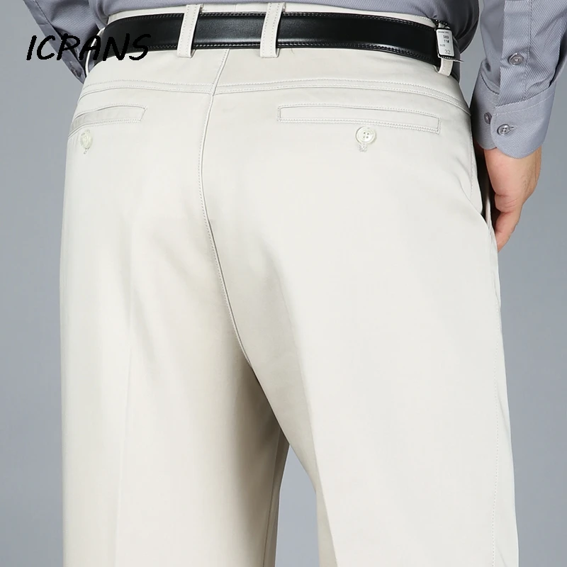 Size 29-40 42 44 Dress Pants Men Straight Stretch High Waist Cotton Black White Office Formal Suit Trousers