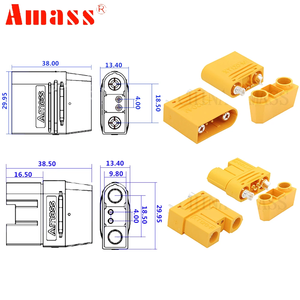 Amass XT120 (2 + 2) DC500V grande corrente 60A-120A femmina/maschio ottone oro connettori spina con perno di segnale per RC Lipo FPV Drone DIY