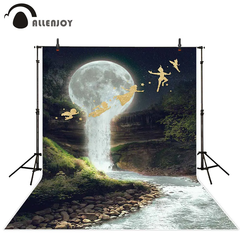 Allenjoy-fondos fotográficos para niños, Fondo de hadas doradas, cascada, Luna nocturna, para fotografía de recién nacidos, papel tapiz de fotones