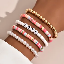 4 pz/set lettere inglesi della boemia amore perla braccialetto di perle di argilla colorata donna estate spiaggia gioielli Casual regalo