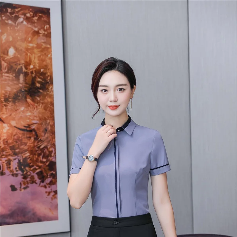 

2021 Summer Office Ladies Work Wear Blouse Female Tops Clothes OL Formal Uniform Designs Business Shirt for Women Plus Size 5XL