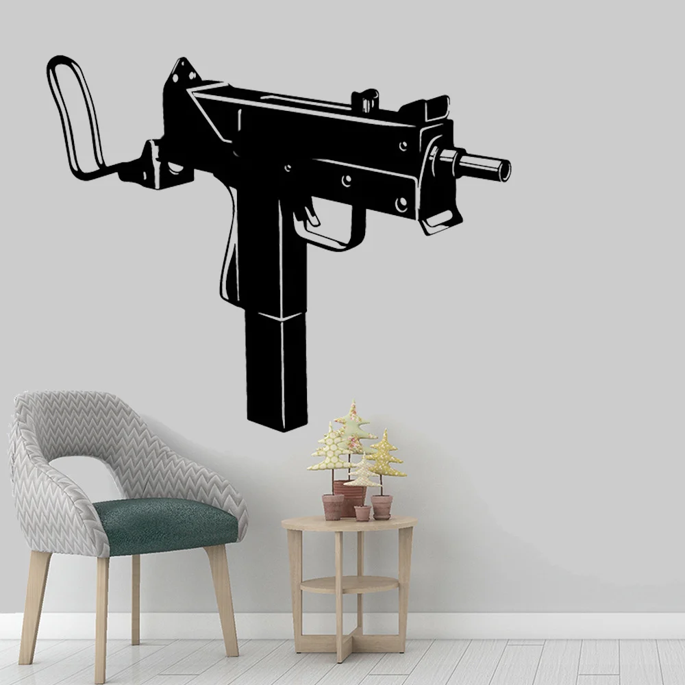 Uzi Submachine Gun Weapon Army Military Wall Sticker Home Decor Vinyl Wall Decals Interior Arms Decoration Removable Murals