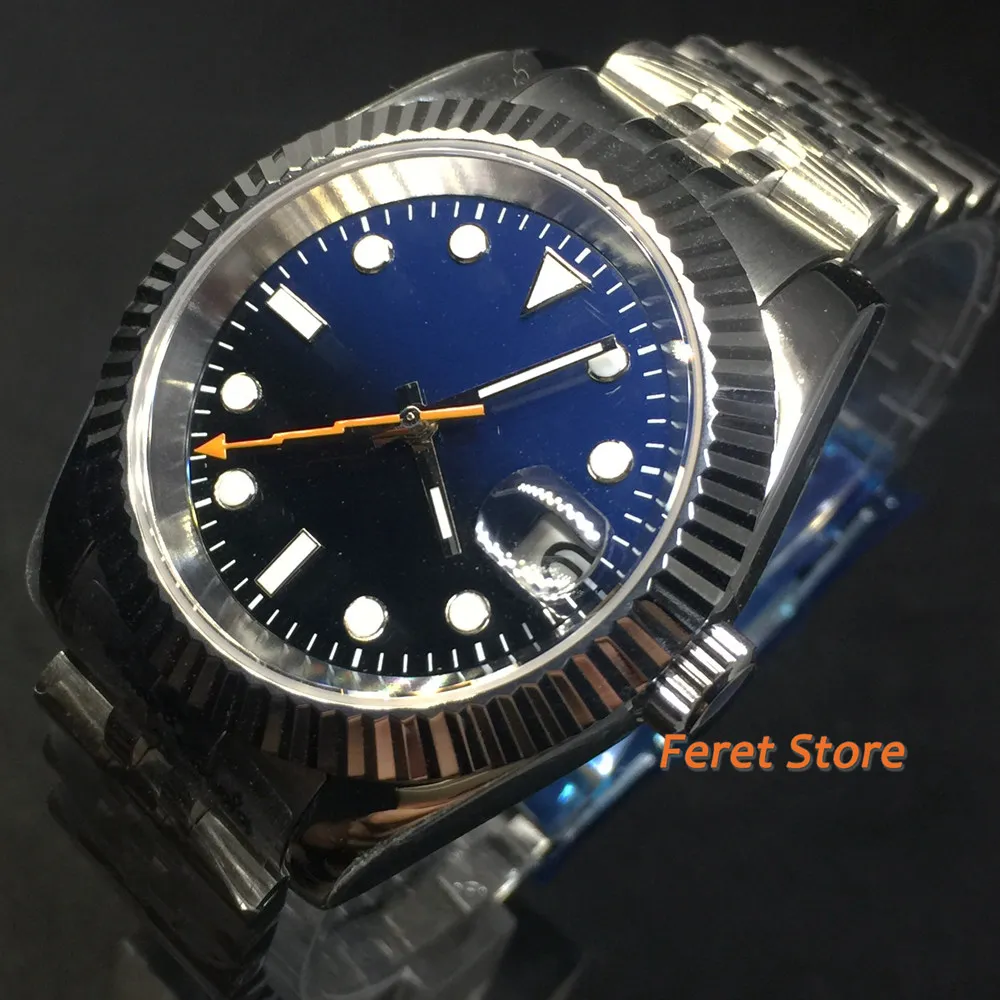 

Bliger 39mm Men's Automatic Watch NH35 Black Blue Gradient Dial Sapphire Polished Bezel Jubilee Bracelet Sterile Luminous Watch