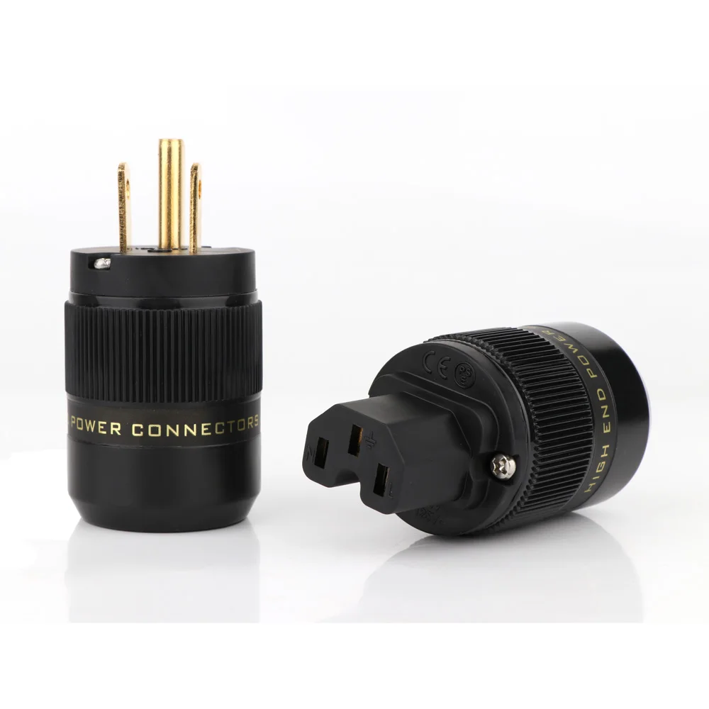 زوج قابس طاقة أمريكي عالي الجودة من النحاس مع موصل محول طاقة تيار متردد أمريكي مطلي بالذهب/الروديوم لكابل الطاقة بنفسك