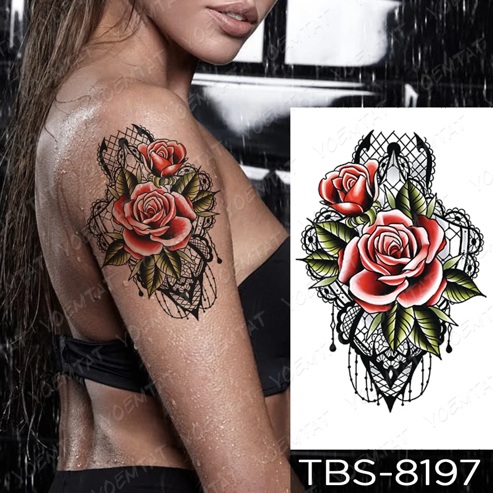 Impermeabile Autoadesivo Del Tatuaggio Temporaneo Della Farfalla Del Merletto Del Fiore della Rosa Flash Tatuaggi di Loto Arte di Corpo del Braccio Falsi Tatoo Donne Degli Uomini