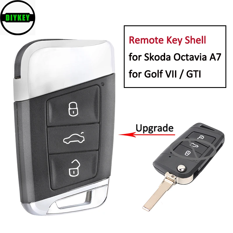 

DIYKEY for Volkswagen Skoda Octavia A7 2017, for G*TI 2016-2017 Golf VII 2017 Upgraded 3 Button Remote Car Key Shell Case Fob