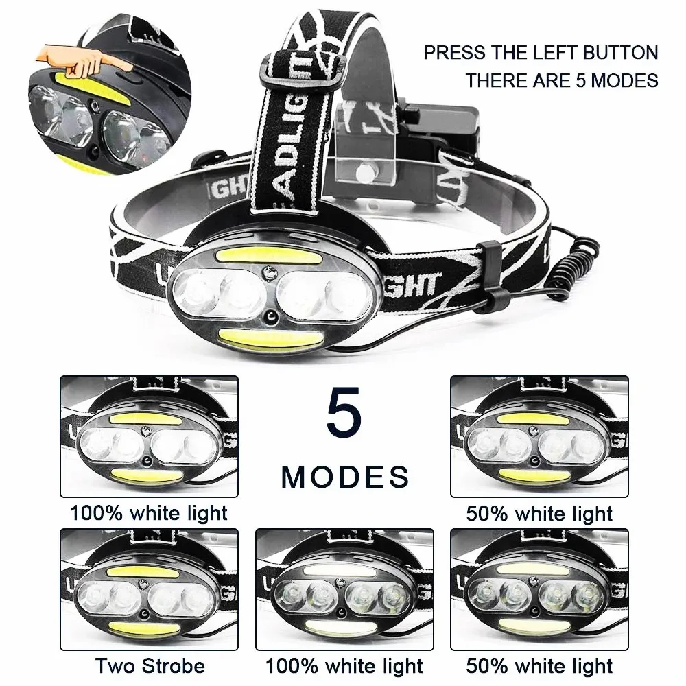 Reflektor F2 wysokie lumeny reflektor LED indukcyjny czujnik ruchu 4 t6 2COB lampa czołowa latarka zewnętrzna Camping wędkarski