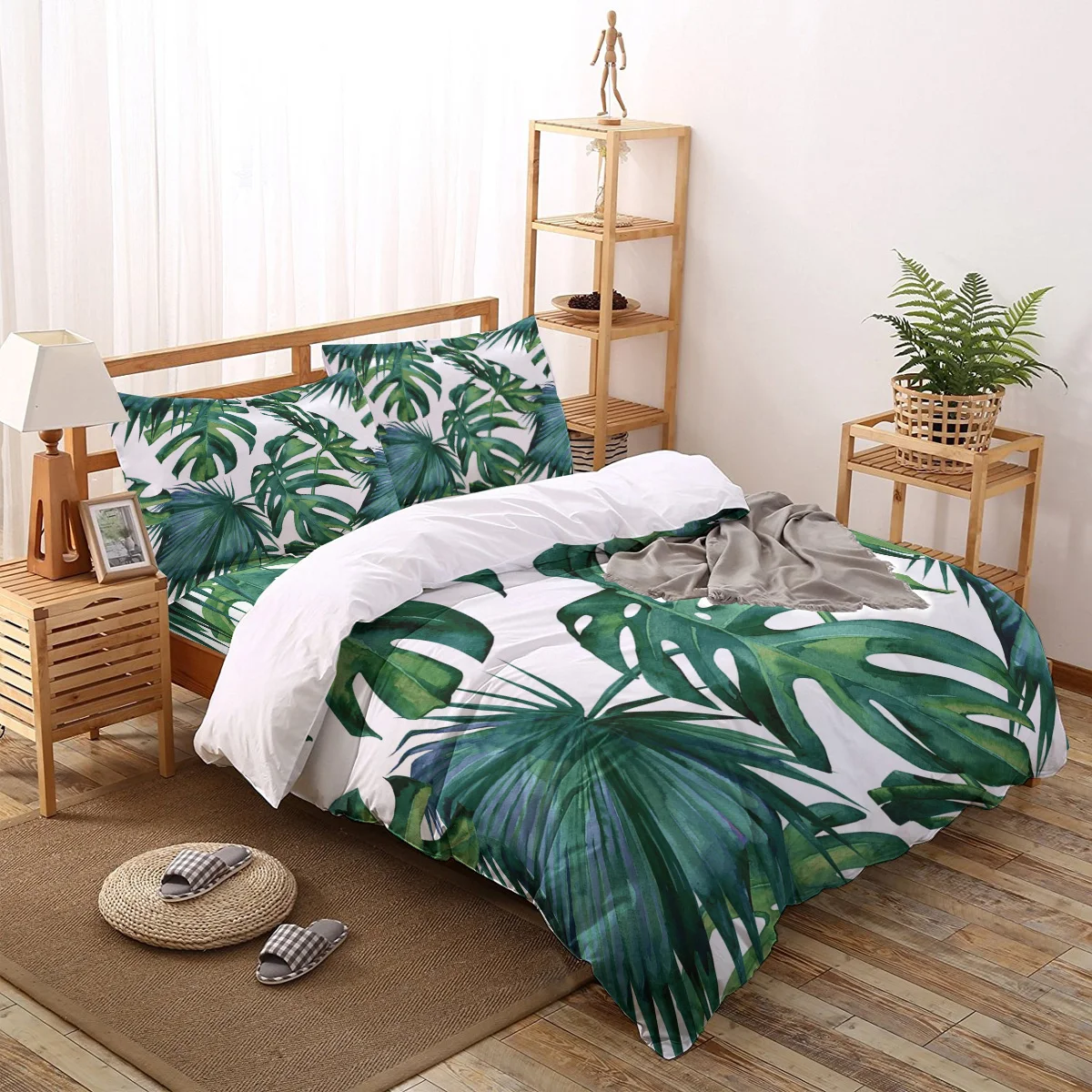 Classic Palm Leaves Tropical Jungle Green Duvet Cover King Size Queen Size Quilt Cover Set Bedclothes Comforter Single Bedding