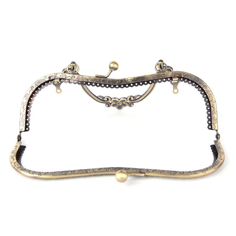 DIY 20.5cm Vintage Elegant Women Purse Frame Clutch Bag Clasp With Handle Knurling Bronze Hardware Accessories High Quality