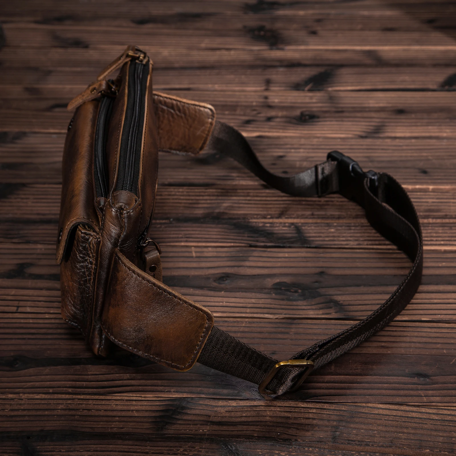 Cowhide Leather men Casual Fashion Travel Fanny Waist Belt Bag Chest Sling Bag Design Bum 7\