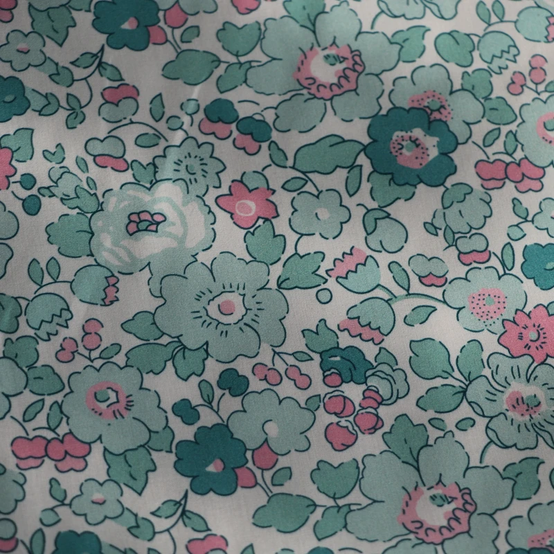 Betsy Mint Green 80S Tissun liberty Cotton Poplin Fabric For Kids Baby Sewing Cloth Dresses Skirt DIY Printed 0.5M Designer