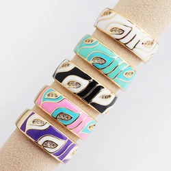 New Design Rainbow Copper Zircon Enamel Evil Eye Rhinestone Adjustable Wide Rings For Women Vintage Open Ring Lucky Jewelry
