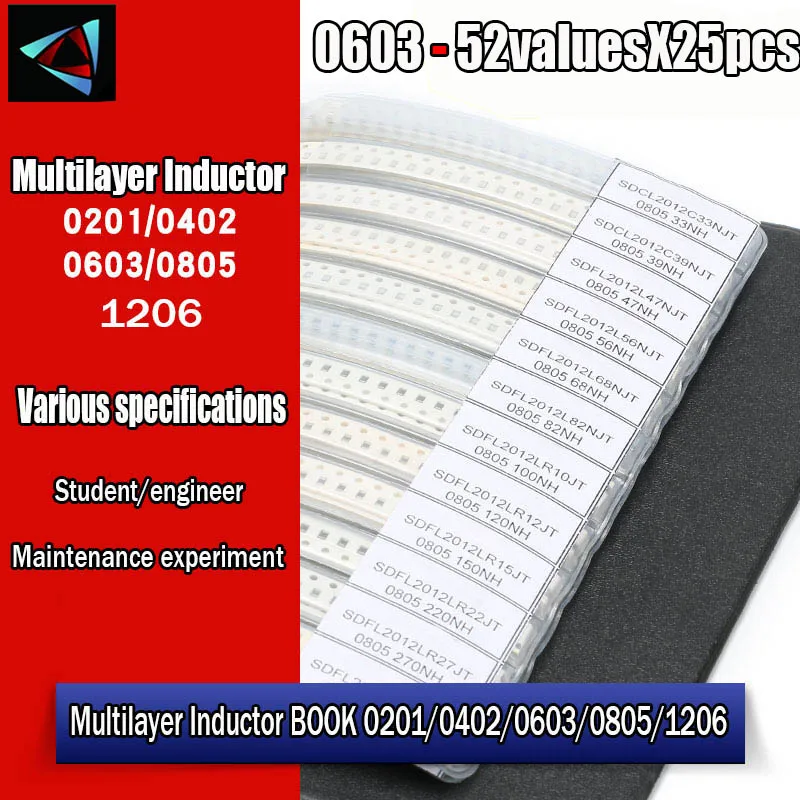 SMD Multilayer Ceramic Inductor Kit 0603 52values X 25pcs Chip Inductance Assorted Sample Book