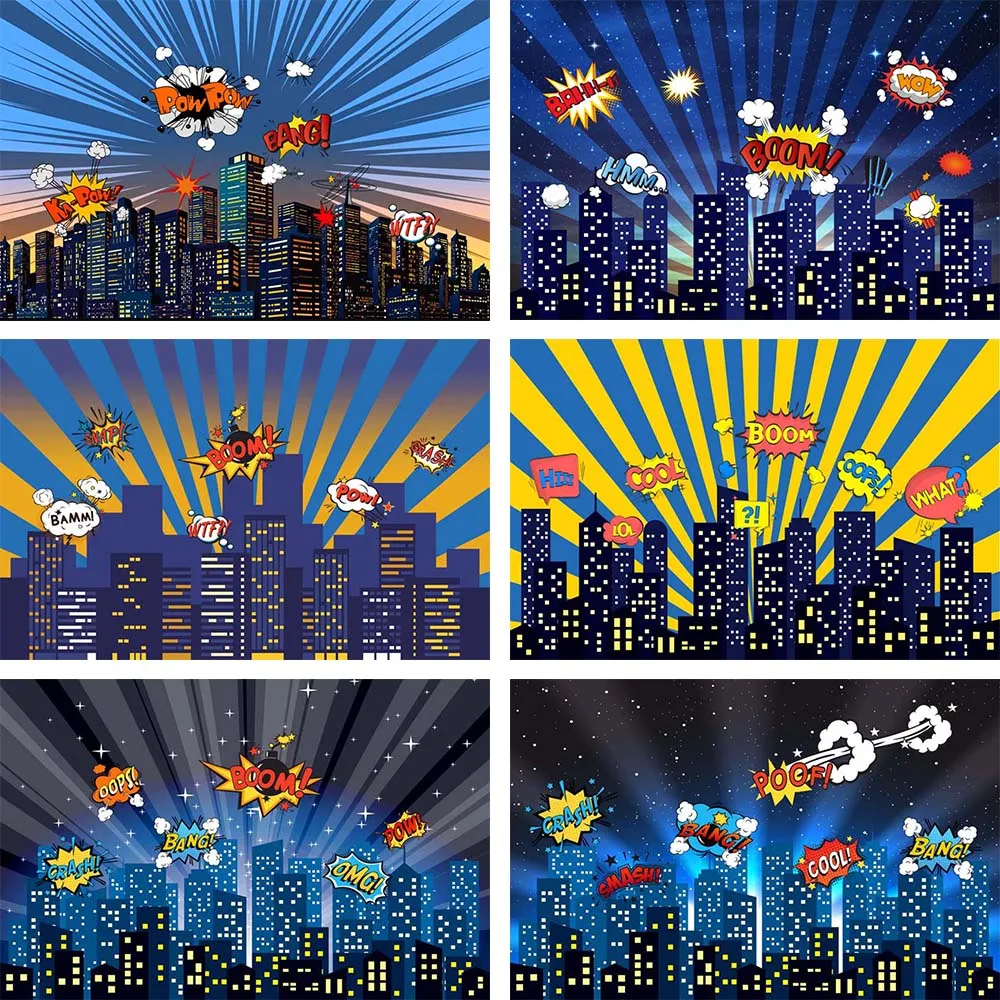 Avezano Photography Background Birthday Party Baby Shower Superhero Night Explosion Stars Decor Backdrops Photo Studio Photocall