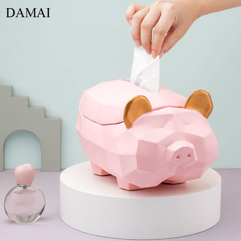 

Cute Pig Decorative Napkin Holder Creativity Geometry Art Resin Cartoons Tissue Boxes Bedroom Paper Towel Box Home Decoration