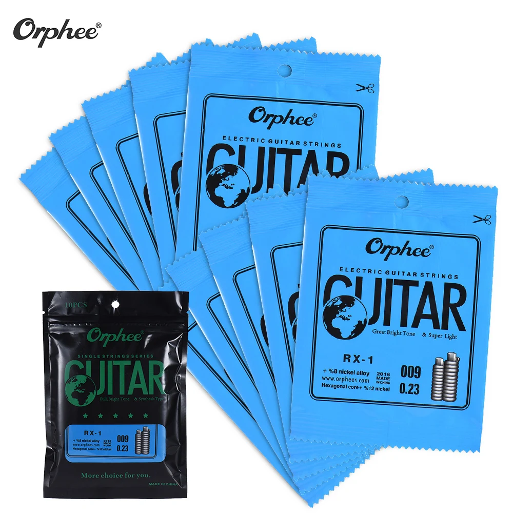 Orphee Single Guitar Strings Replacement for Electric Guitar 1st 2rd 3rd E-String (.009) 10pcs Nickel Alloy Super Light Tension