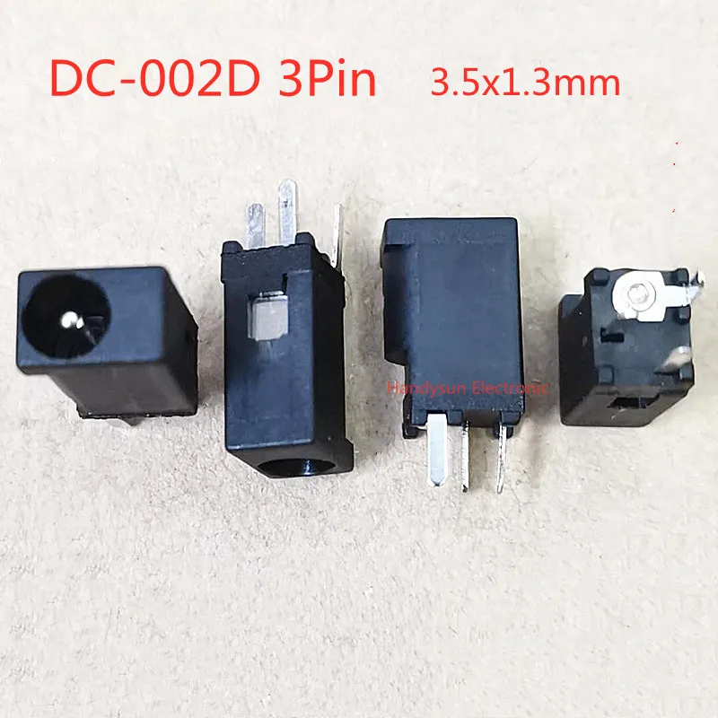 

DC-002D DC Power Socket Female Connector 3.5x1.3mm Vertical 3Pin Straight Plug Half Copper Panel Mount Connector Adapter