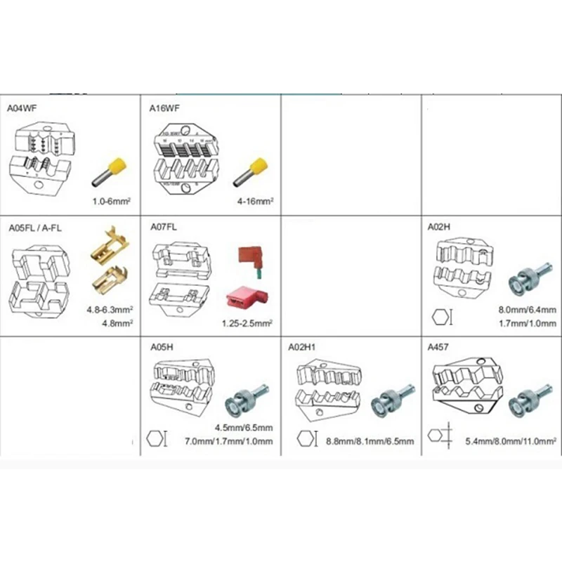 17pcs/lot Die Sets for AM-10 EM-6B1 EM-6B2 PNEUMATIC CRIMPING TOOLS CRIMPING PILER Crimping machine accessories