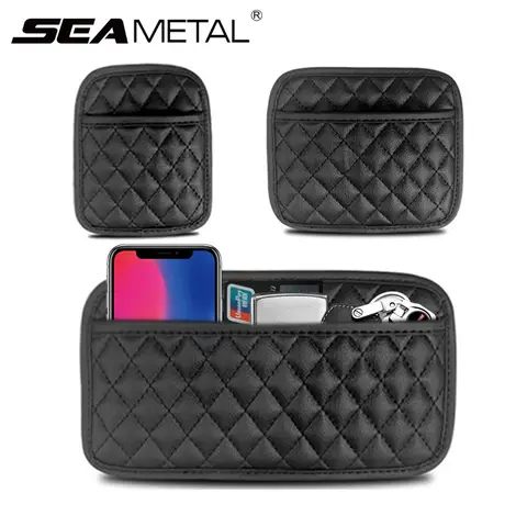 SEAMETAL PU 가죽 자동차 보관 포켓 시트 백/도어/센터 콘솔 주최자 작은 물건 자동차 보관 가방