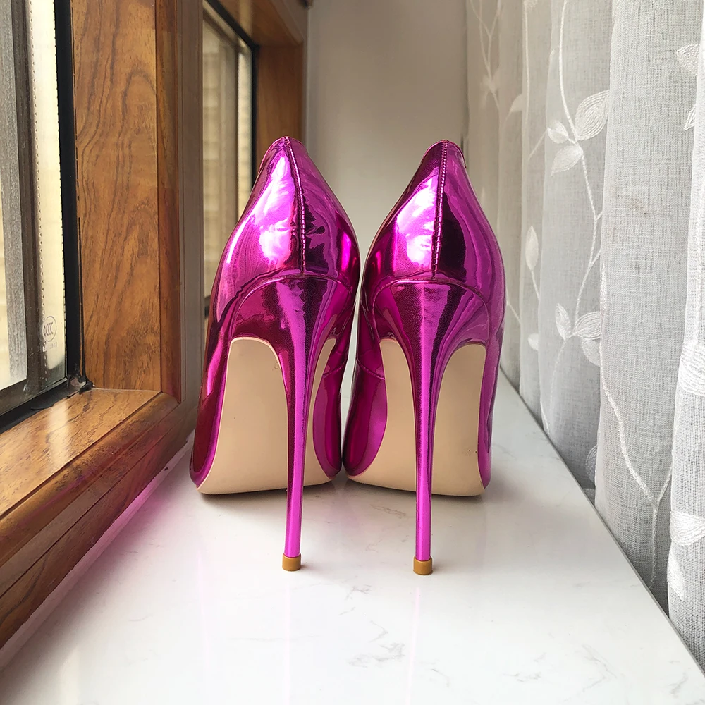 Tikicup Glossy Purple Women Patent Pointy Toe High Heel Wedding Party Shoes 8cm 10cm 12cm Customize Ladies Shiny Stiletto Pumps