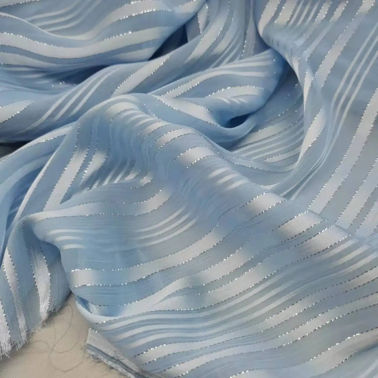 Shiny Chiffon Silky Strips Pearly Metallic Jacquard Dress Fabric