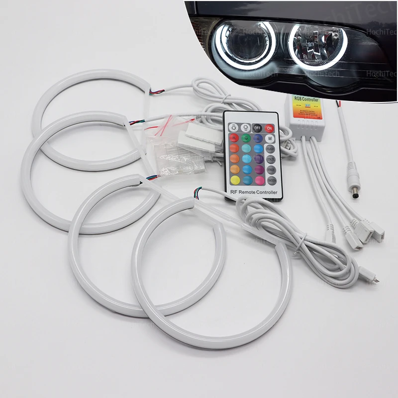 

131mm x 4pcs For BMW 3 5 7 Series E46 E39 E38 320i 323i 525i 530i 16 Colors RGB Cotton Angel Eyes LED Halo Rings RF Control DRL