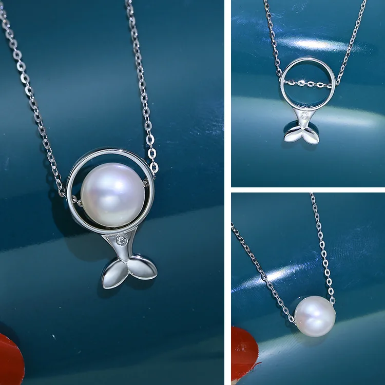 3Pcs/Lot Lovely Fish Tail Pearl Pendant Fittings S925 Silver Pendant Chain Settings