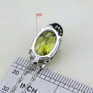 925 Bộ trang sức bạc dành cho phụ nữ, Olivery Green, White Emerald, Tê giác, Hoa tai, Mặt dây chuyền, Vòng cổ, Vòng tròn 8 Doanh số chính Xanh Xanh Oliva - №8