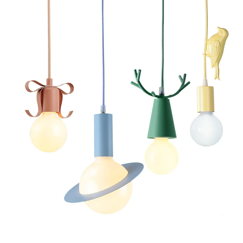 Nordic Macaron Colors Metal Conical Shade Handle with White Frosted Glass Bulb E27 LED Chandelier Cord Hanging Lights Droplights