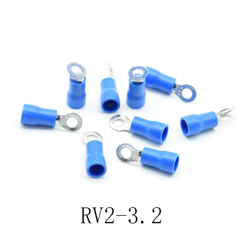 50pcs Blue RV2- 3.2/4/5/6/8/10/12 Ring Insulated Wire Connector Electrical Crimp Terminal  Cable Wire Connector AWG