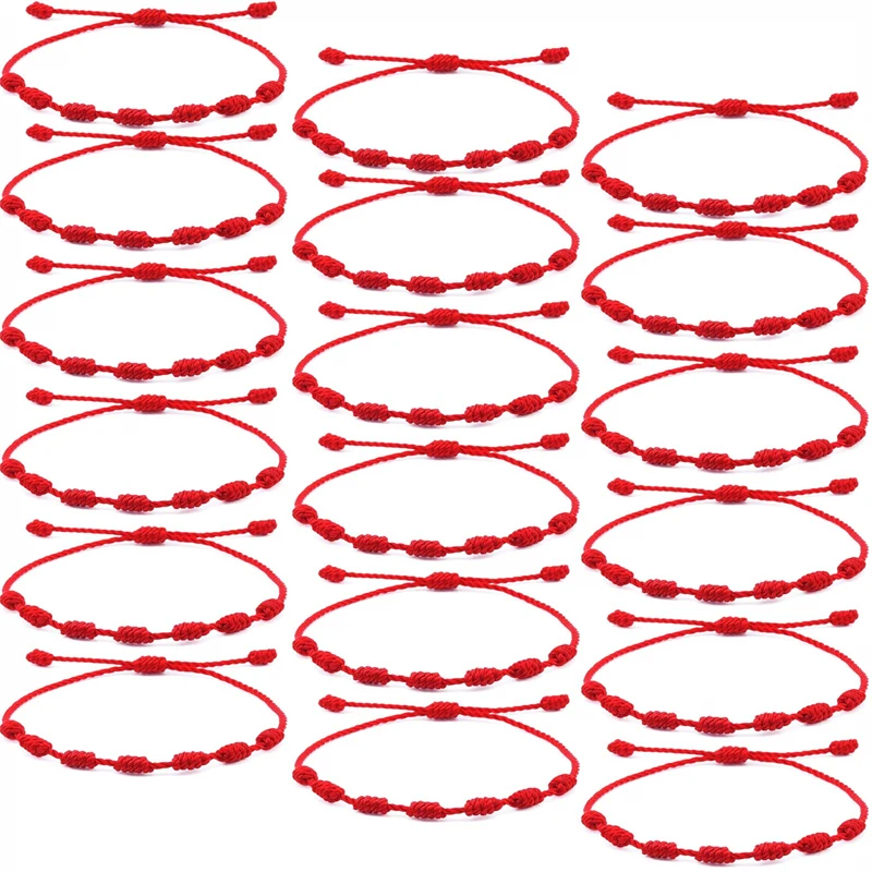 I Love You 7 Knot Red Thread Bracelets Lucky Jewelry for Mother's Day Gift Family Bless Bangle Red&Black Color Pulseras Mujer