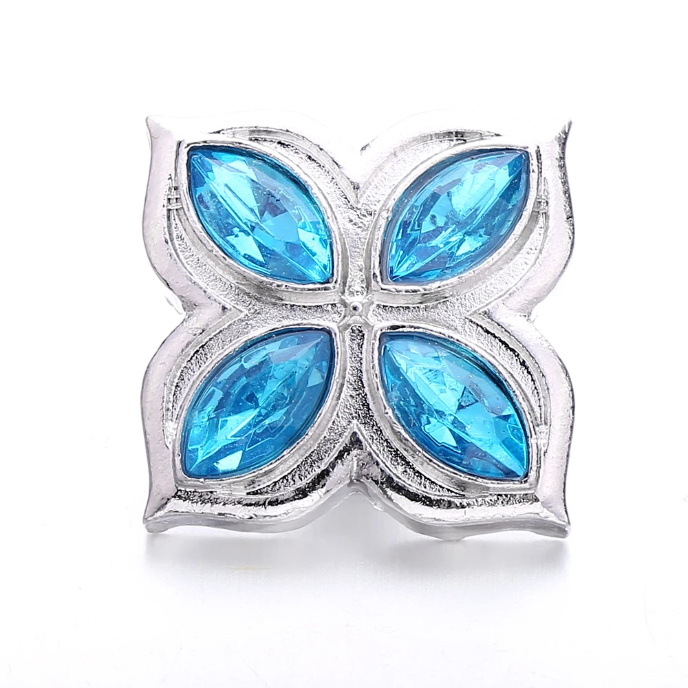 5pcs/lot Wholesale Snap Button Jewelry Charms Vintage Metal Blue Crystal Rhinestone Flower 18mm Snap Buttons Fit Snap Bracelet